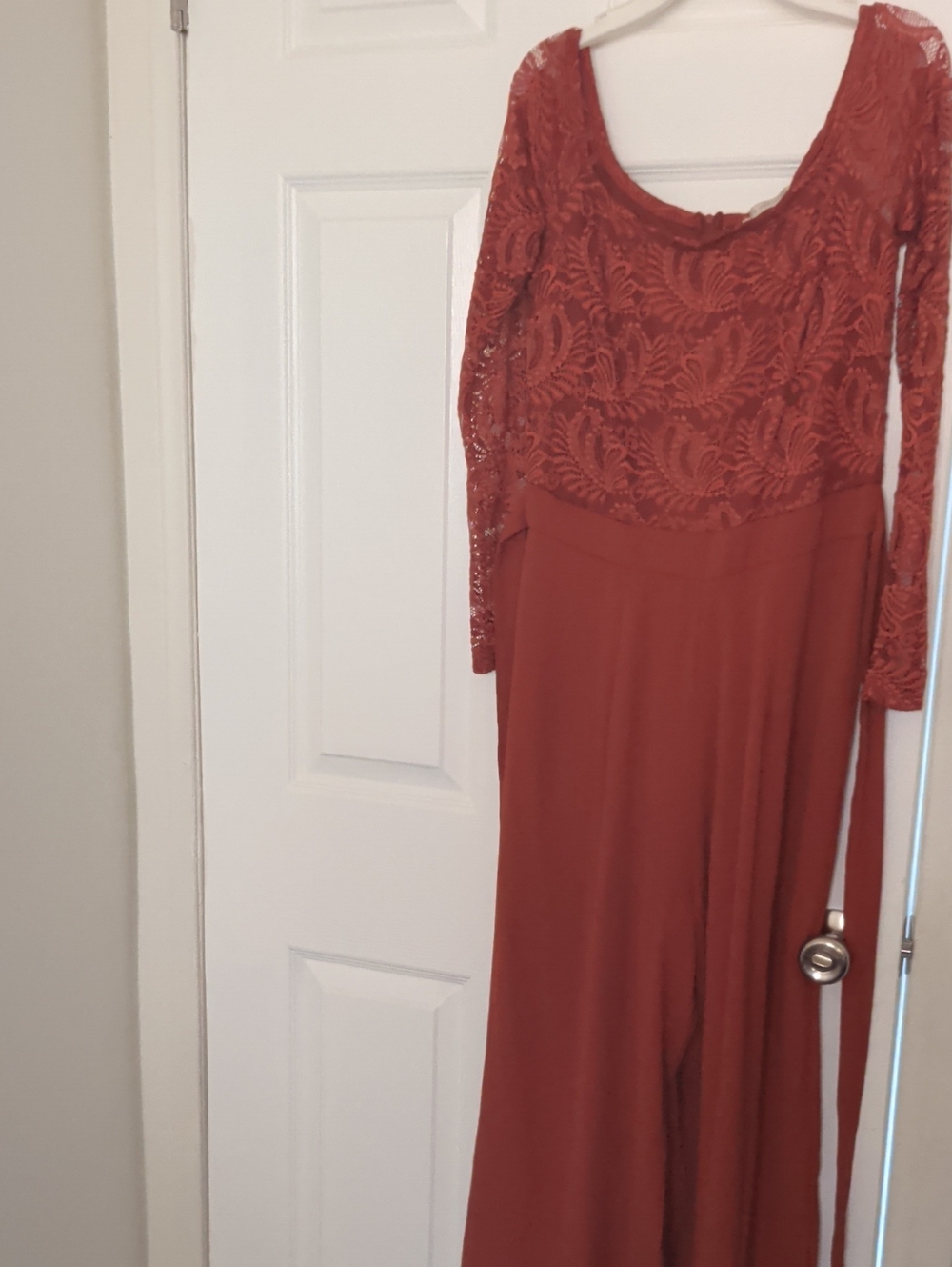 Rust Lace Bodice Long Sleeve Jumpsuit